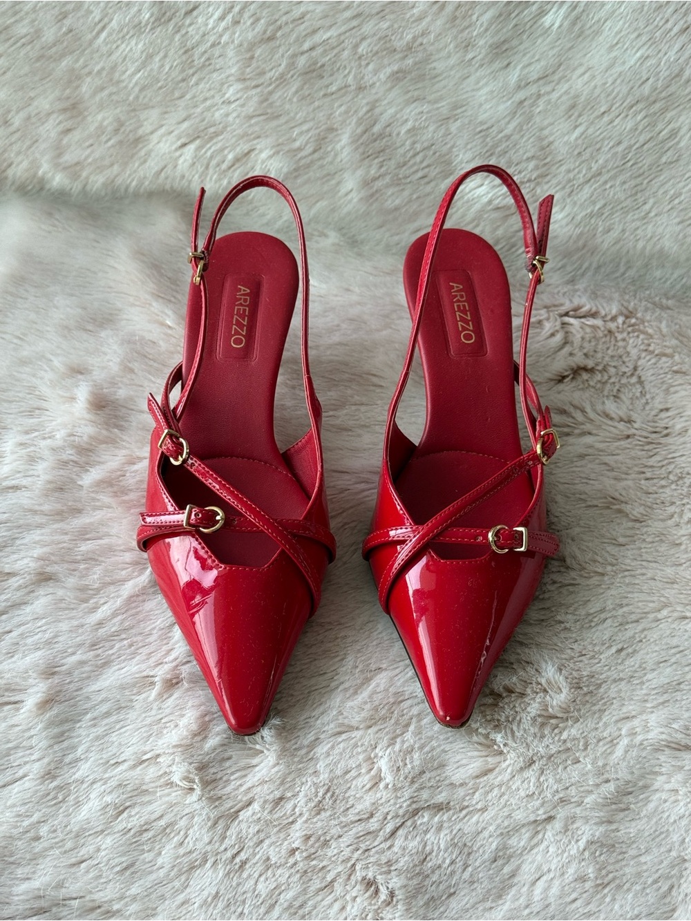 Arezzo Red Patent Slingback Pointed-Toe Mules
